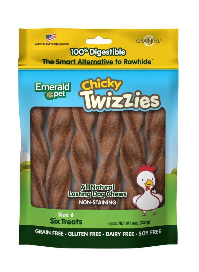 Emerald Pet Twizzies Rawhide Free 100% Digestible Natural Dog Lasting Chew Treats, Made in USA Size 6, Chicky Chicken Multipack